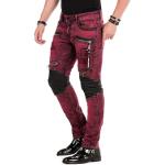 Dunkelrote Batik Cipo & Baxx Slim Fit Jeans mit Nieten mit Reißverschluss aus Denim enganliegend für Herren Größe XXL 