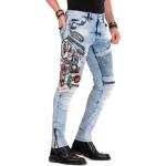 Reduzierte Blaue Bestickte Sportliche Cipo & Baxx Slim Fit Jeans mit Reißverschluss aus Denim für Herren Größe XXL 