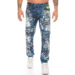 Reduzierte Neongrüne Bestickte Cipo & Baxx Ripped Jeans & Zerrissene Jeans mit Graffiti-Motiv mit Nieten mit Reißverschluss aus Baumwolle für Herren 
