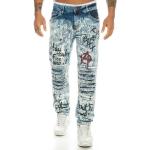 Reduzierte Hellblaue Bestickte Punk Cipo & Baxx Slim Fit Jeans mit Graffiti-Motiv mit Reißverschluss aus Denim für Herren 