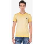Gelbe Melierte Cipo & Baxx V-Ausschnitt T-Shirts aus Baumwolle für Herren Größe XL 