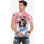 Reduzierte Pinke Batik Cipo & Baxx T-Shirts aus Baumwolle enganliegend für Herren Größe L 