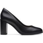 Schwarze Elegante Clarks Damenpumps ohne Verschluss aus Leder leicht Größe 37 mit Absatzhöhe 7cm bis 9cm 
