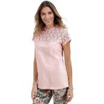 Rosa Unifarbene Kurzärmelige Classic Stehkragen T-Shirts aus Baumwolle für Damen 1-teilig 