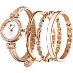 Reduzierte Goldene Elegante Wasserdichte Damenarmbanduhren aus Kristall mit Strass mit Roségold-Armband 