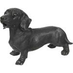 Schwarze 32 cm Clayre & Eef Dekohunde mit Hundemotiv aus Kunststein 