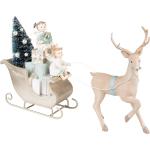 Beige 26 cm Clayre & Eef Weihnachtsfiguren mit Hirsch-Motiv aus Kunststein 