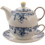 Clayre & Eef Tea for One 400 ml Blau Porzellan Blumen Teekanne-Set