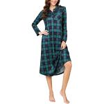 Reduzierte Grüne Karo Langärmelige Pyjamas lang mit Knopf für Damen Größe L für den für den Winter 