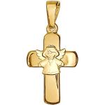 Goldene Elegante Clever Schmuck Kreuzanhänger mit Engel-Motiv satiniert aus Gold für Damen 