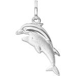 Silberne Elegante Clever Schmuck Kettenanhänger mit Delfinmotiv matt aus Silber für Damen 
