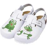 CLINIC DRESS Clog Clogs Damen mit Frosch-Motiv. Lustige Schuhe für Pflegekräfte, Ärzt:innen oder Krankenschwestern weiß, Frosch 40