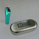 Clipper Micro Gas-Feuerzeug in leuchtend grüner Farbe +Gravur Passt in Schachtel