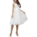 Weiße Bestickte Elegante Ärmellose Mini Kurze Brautkleider aus Spitze für Damen Größe XXL für die Braut 