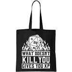 clothinx What Doesn't Kill You Gives You EXP Rollenspiel Pen and Paper Einkaufstasche Schwarz