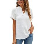 Weiße Elegante Kurzärmelige V-Ausschnitt Tunika-Blusen aus Chiffon für Damen Größe S für den für den Sommer 