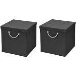 CM3 2 Stück Schwarz Faltbox 30 x 30 x 30 cm Aufbewahrungsbox faltbar mit Kordel und mit Deckel