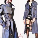 Mitternachtsblaue Oversize Maxi Trenchcoats für Damen Größe S 