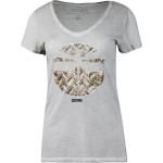 COCCARA Damen T-Shirt mit Pailletten Besatz Oil Waschung Libelle Rundhals