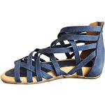 Blaue Römersandalen & Gladiator Sandalen mit Riemchen aus Kunstleder orthopädisch für Damen Größe 40 für den für den Sommer 