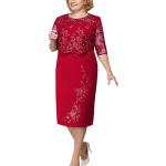 Rote Vintage 3/4-ärmelige Kurze Abendkleider aus Chiffon für Damen Größe XXL Große Größen 