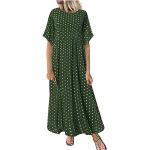 Dunkelgrüne Gepunktete Casual Langärmelige Lange Abendkleider aus Jersey für Damen Größe 5 XL Große Größen zur Hochzeit für den für den Sommer 