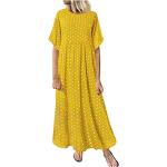 Gelbe Gepunktete Casual Kurzärmelige Lange Abendkleider aus Chiffon für Damen Größe 3 XL Große Größen für Hochzeitsgäste 