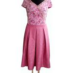 Rosa Unifarbene Ärmellose Midi V-Ausschnitt Chiffon-Abendkleider mit Reißverschluss aus Brokat für Damen Größe M 