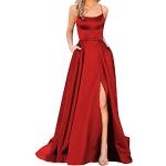 Rote Elegante Maxi Abendkleider rückenfrei aus Satin für Damen Größe S zum Abschlussball 
