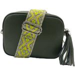 Olivgrüne Unifarbene Lederhandtaschen mit Reißverschluss aus Leder mit Innentaschen 