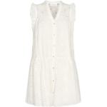Reduzierte Weiße V-Ausschnitt Sommerkleider mit Rüschen aus Baumwolle für Damen Größe XS für den für den Sommer 