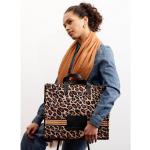 Reduzierte Braune Animal-Print CODELLO Canvas Shopper mit Reißverschluss aus Leder für Damen 