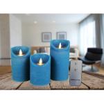 Blaue Moderne 10 cm Runde LED Kerzen mit beweglicher Flamme 3-teilig 
