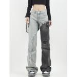 Bunte Vintage Ripped Jeans & Zerrissene Jeans mit Reißverschluss aus Leinen Handwäsche für Damen Größe XL für den für den Sommer 