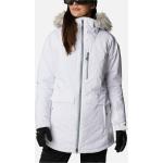 Weiße Wasserdichte Atmungsaktive Columbia Jacken mit Fellkapuze mit Reißverschluss aus Polyester mit Reflektoren für Damen Größe M für den für den Winter 