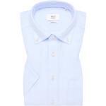 Pastellblaue Unifarbene Elegante Kurzärmelige Eterna Button Down Kragen Shirts mit Tasche aus Twill für Herren Größe S für den für den Sommer 