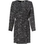 Schwarze Bestickte Langärmelige Comma Rundhals-Ausschnitt Freizeitkleider mit Reißverschluss aus Viskose für Damen Größe L 