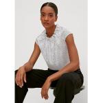 Weiße Kurzärmelige Comma Festliche Blusen mit Cutwork mit Knopf aus Satin trocknergeeignet für Damen Größe XS 