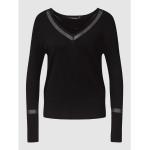 Schwarze Langärmelige Comma V-Ausschnitt Rippshirts aus Viskose für Damen Größe XS 