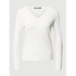 Weiße Unifarbene Langärmelige Comma V-Ausschnitt Rippshirts aus Viskose für Damen Größe XS 