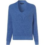 Reduzierte Blaue Unifarbene Langärmelige Comma V-Ausschnitt Strickpullover aus Baumwolle für Damen Größe L 