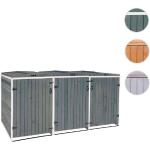 Graue Moderne 3er-Mülltonnenboxen 201l - 300l aus Tannenholz mit Deckel 6-teilig 
