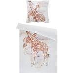 Weiße Como Satinbettwäsche mit Giraffen-Motiv aus Baumwolle 