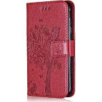 Rote Vintage LG Q6 Cases Art: Flip Cases mit Tiermotiv mit Bildern aus Glattleder 