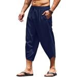 Marineblaue Unifarbene Loose Fit Atmungsaktive Baggy-Pants & Baggy-Hosen aus Leinen für Herren Größe XXL für den für den Sommer 