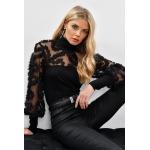 Reduzierte Schwarze Elegante Langärmelige Rollkragen Tunika-Blusen enganliegend für Damen Größe M 