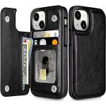 Schwarze iPhone 15 Hüllen Art: Flip Cases mit Bildern mit Schnalle aus Leder klappbar 