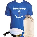 Coole-Fun-T-Shirts Matrosen Kostüm Set Leichtmatrose T-Shirt + Matrosenmütze + Sack blau Gr.L