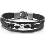 COOLSTEELANDBEYOND Infinity Liebe Unendlich Number 8 Verflochtenen Schwarz Echtes Leder Armband für Herren Damen
