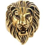 Goldene Edelstahlringe mit Löwen-Motiv aus Stahl für Herren Größe 75 